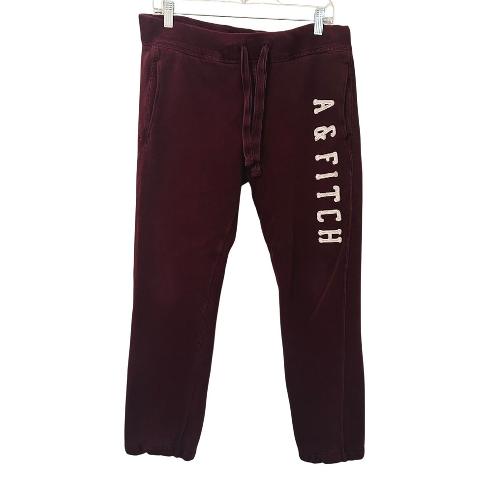 Abercrombie & Fitch Vtg Y2k Size S Sweatpants Maroon Logo Puff Letters Varsity
